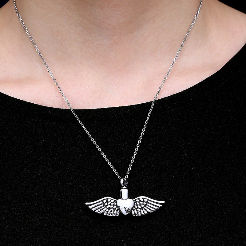 The Winged Heart Stainless Steel Angel Wing Heart Necklace view 3