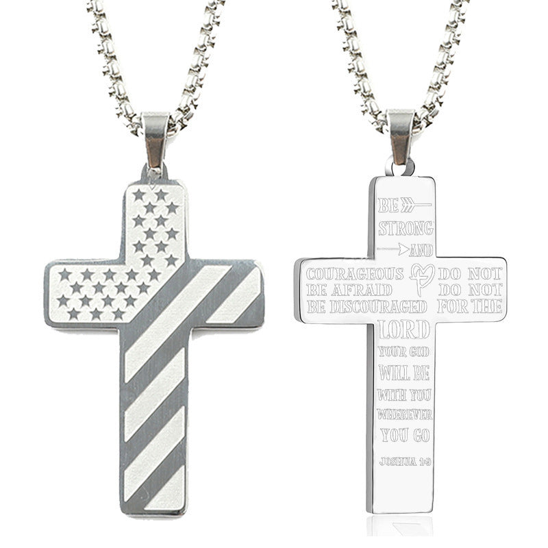 The Patriotic Scripture Cross Stainless Steel Cross Flag Necklace