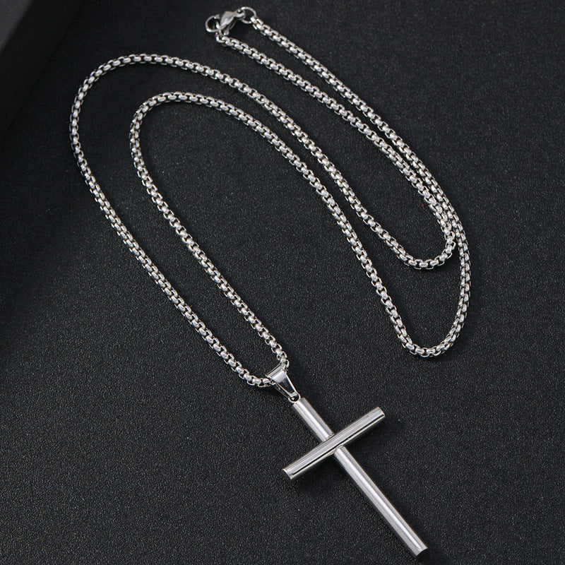 The Polished Cross Stainless Steel Beveled Cross Necklace view 3