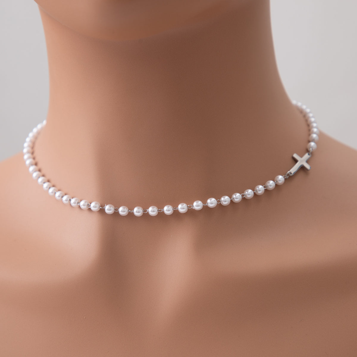 The Devout Pearl Faux Pearl Cross Necklace view 5