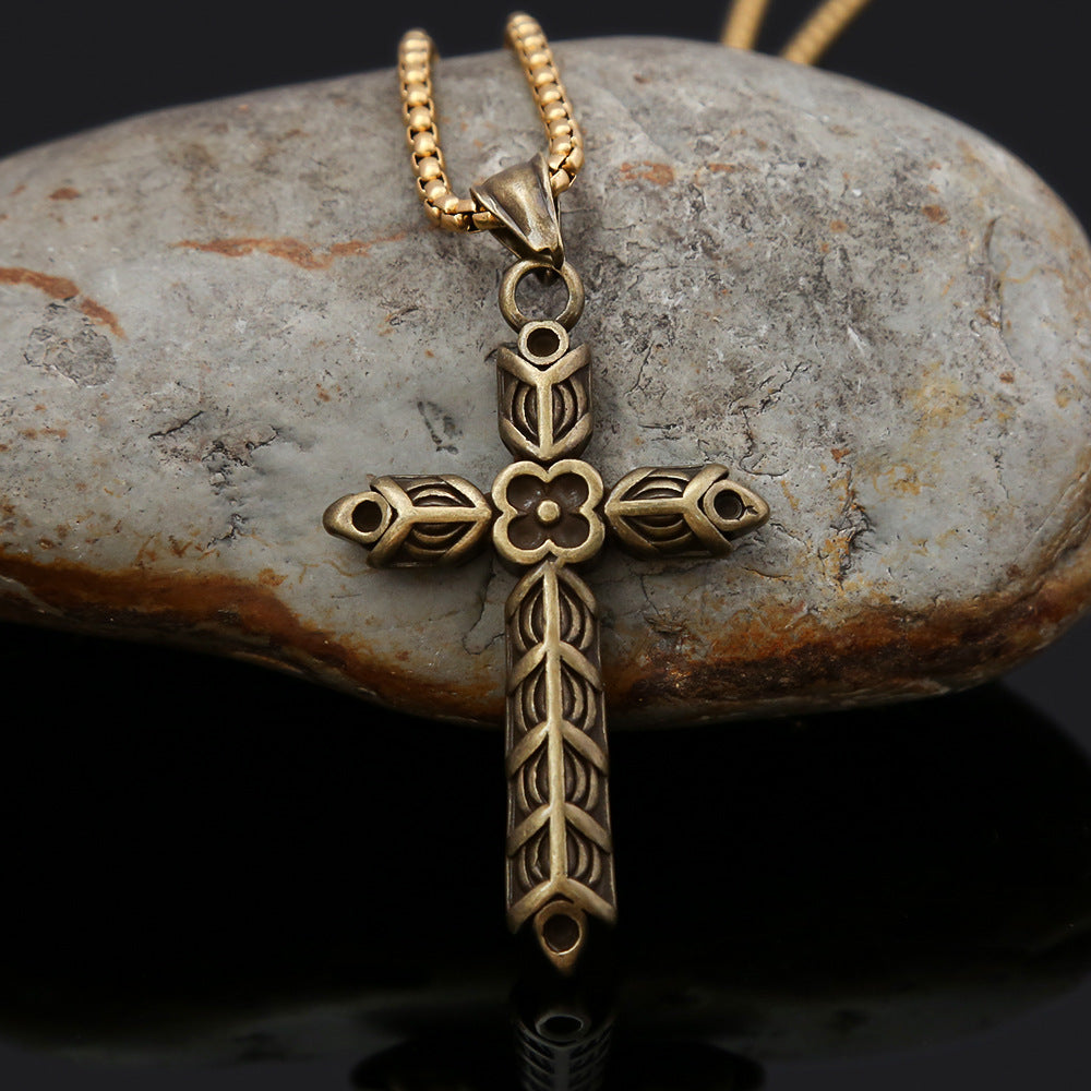 The Floral Cross Stainless Steel Floral Cross Necklace view 8
