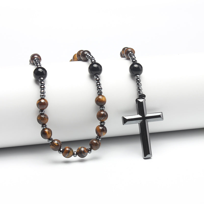 The Meditative Rosary Natural Bead Rosary Necklace with Cross