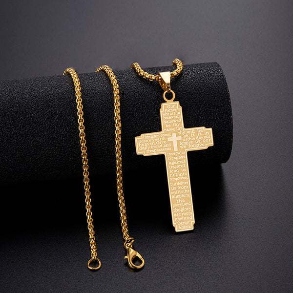 The Engraved Prayer Stainless Steel Lord's Prayer Cross Necklace view 2