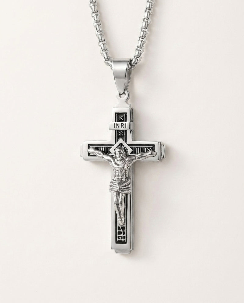 Auric Engraved Cross Medallion - silver variant - mens necklace by Bennett & Cross