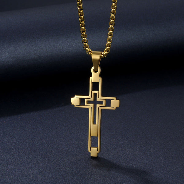 The Modern Devotion Stainless Steel Hollow Cross Necklace view 4