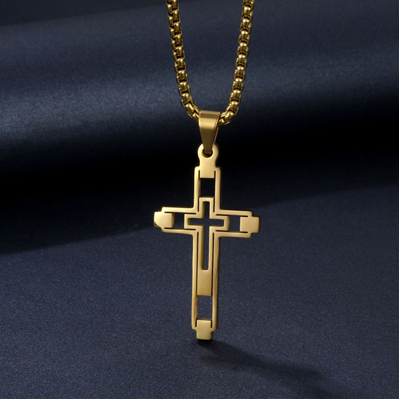 The Modern Devotion Stainless Steel Hollow Cross Necklace view 4