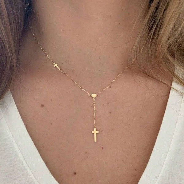The Graceful Y Stainless Steel Heart Cross Y Necklace view 5