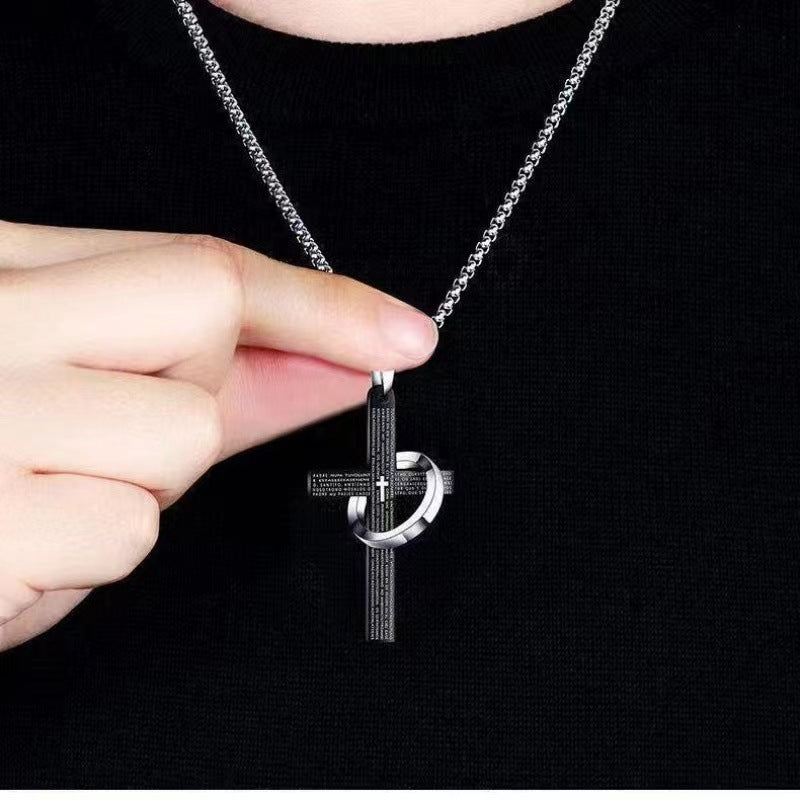 The Sacred Ring Cross Stainless Steel Cross Ring Necklace view 5
