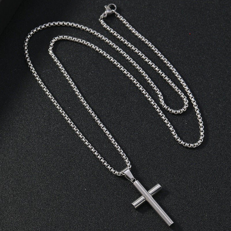 The Polished Cross Stainless Steel Beveled Cross Necklace view 4