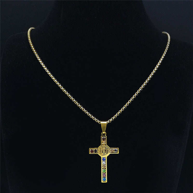 The Benedictine Radiance Stainless Steel St Benedict Cross Necklace view 3