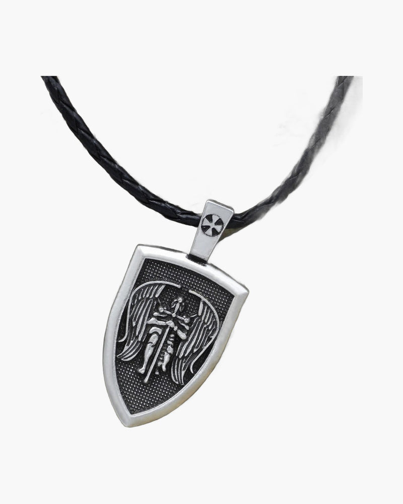 The Archangel Michael Shield, Saint Michael the Archangel Shield Pendant on Braided Cord, view 3