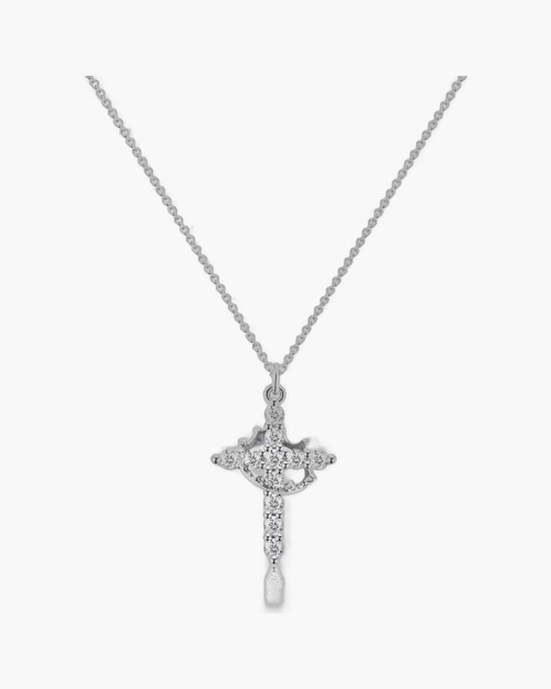 The Crowned Cross Stainless Steel Cross Necklace with Gems