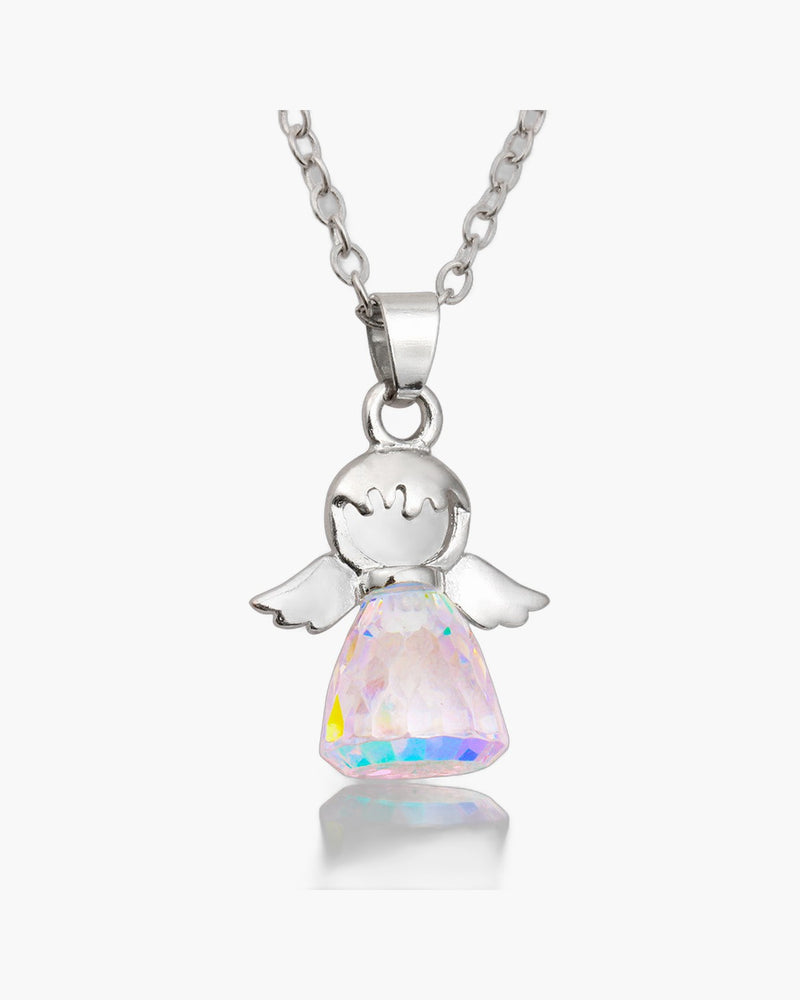 The Crystal Guardian, Guardian Angel Pendant Necklace with Faceted Crystal