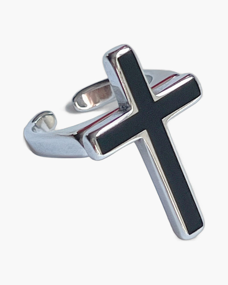 The Darkened Cross Men's Stainless Steel Cross Ring