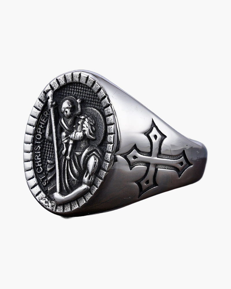 The Divine Carrier Stainless Steel Saint Christopher Ring view 2