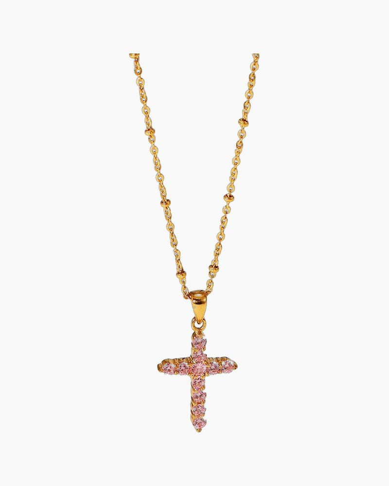 The Gemmed Cross Stainless Steel Zircon Cross Necklace view 4