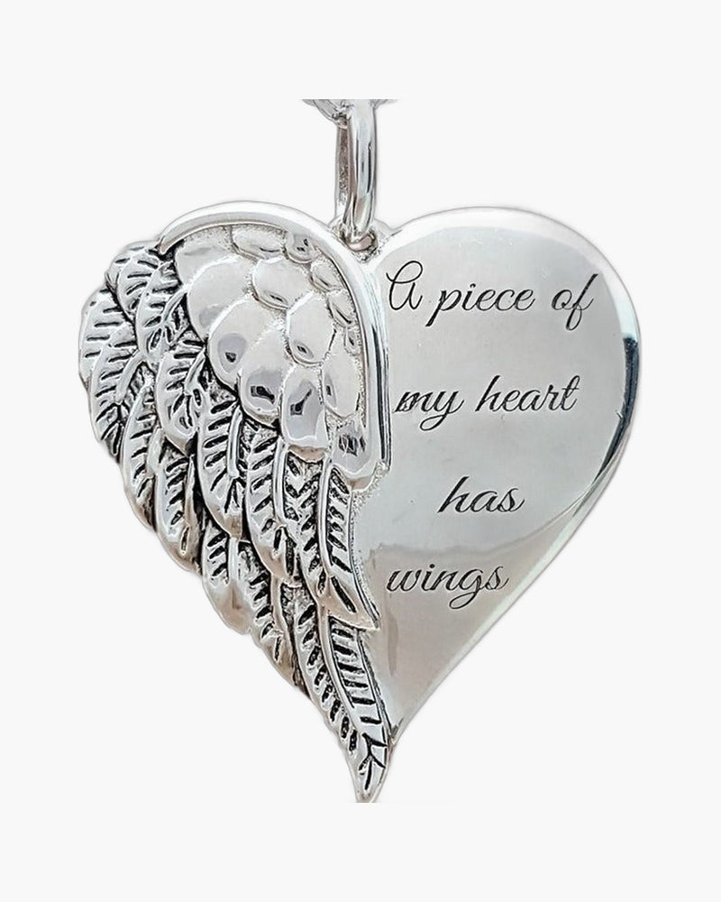 The Heart with Wings, Engraved Angel Wing Heart Remembrance Necklace