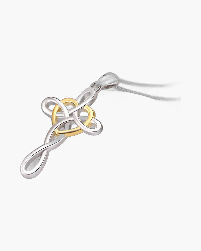 The Knotted Heart Cross, Two-Tone Celtic Knot Heart Cross Necklace, view 2