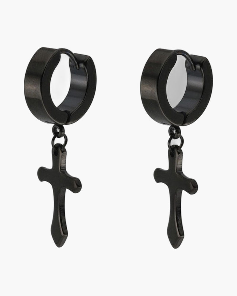 The Midnight Cross Black Stainless Steel Cross Earrings