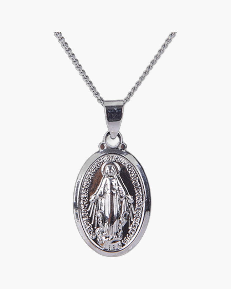 The Petite Miraculous Medal, Dainty Miraculous Medal Necklace in Silver or Gold Tone