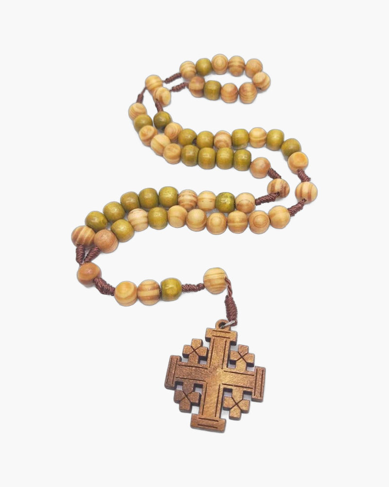 The Pilgrim's Rosary Wood Jerusalem Cross Rosary Necklace view 3