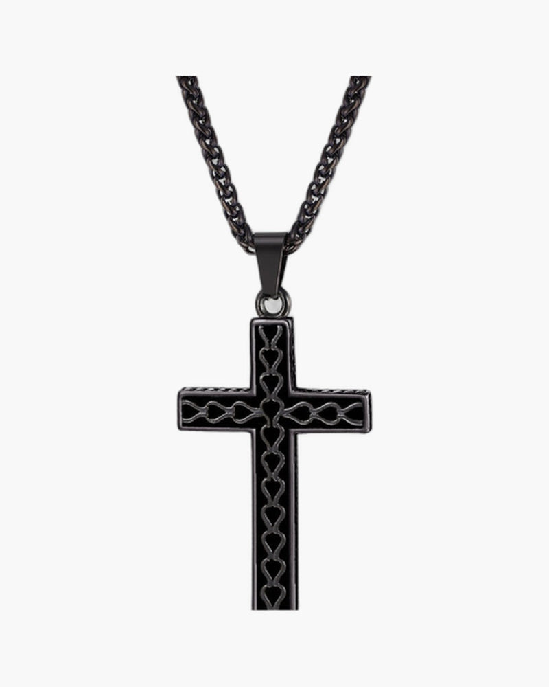 The Reverent Heart Cross Black Stainless Steel Cross Necklace