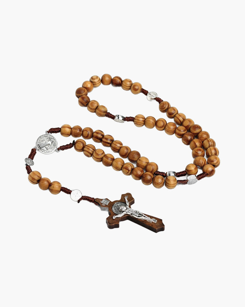 The Rosary of Faith wood rosary necklace Saint Benedict view 2