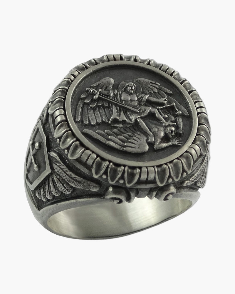 The Saint Michael Signet, Stainless Steel Saint Michael the Archangel Signet Ring
