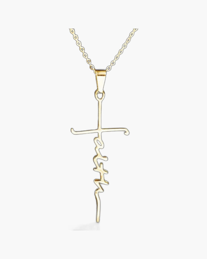 The Scripted Faith Stainless Steel Faith Script Cross Necklace