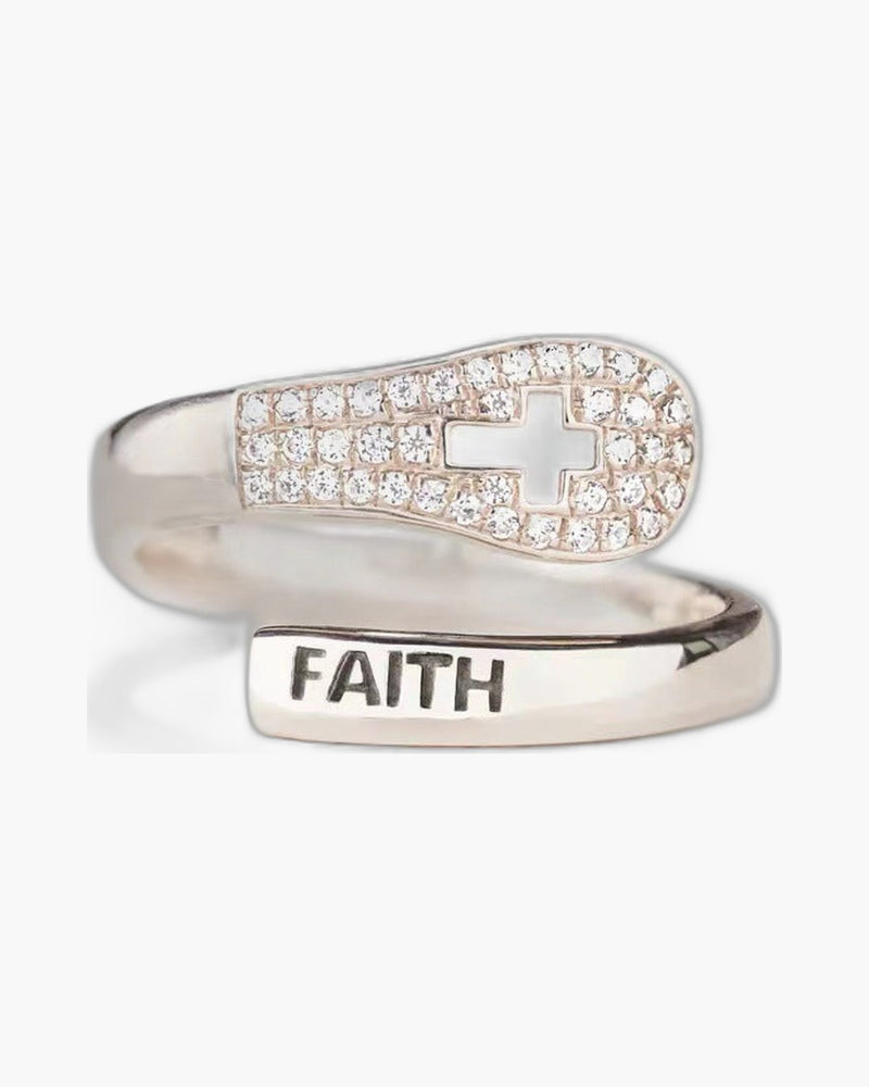 The Steadfast Script 925 sterling silver faith cross ring view 5