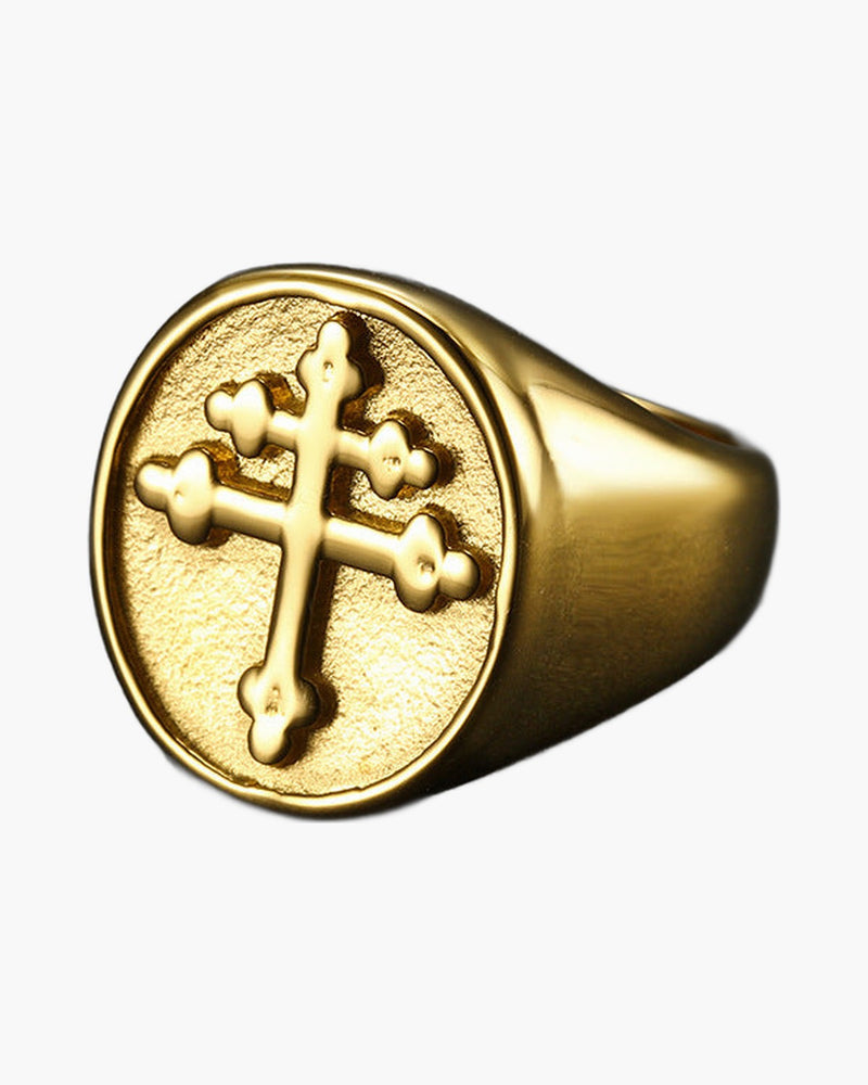 The Steadfast Signet Unisex Lorraine Cross Stainless Steel Ring view 3