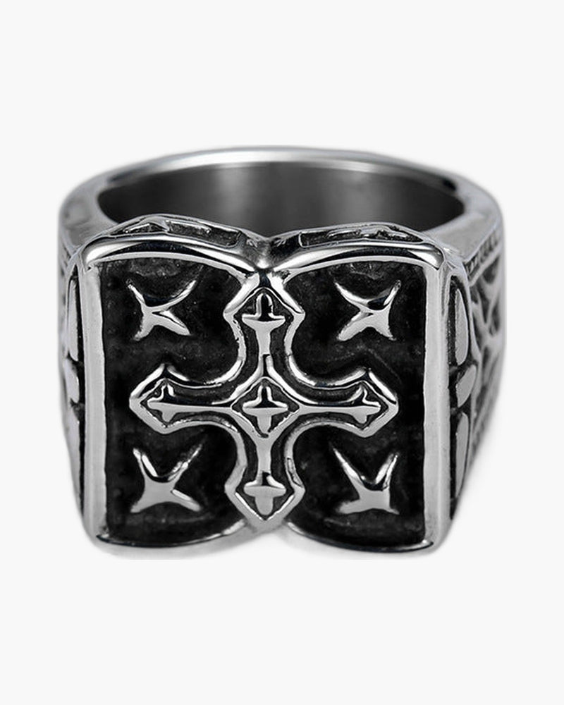 The Templar Signet Stainless Steel Vintage Cross Ring