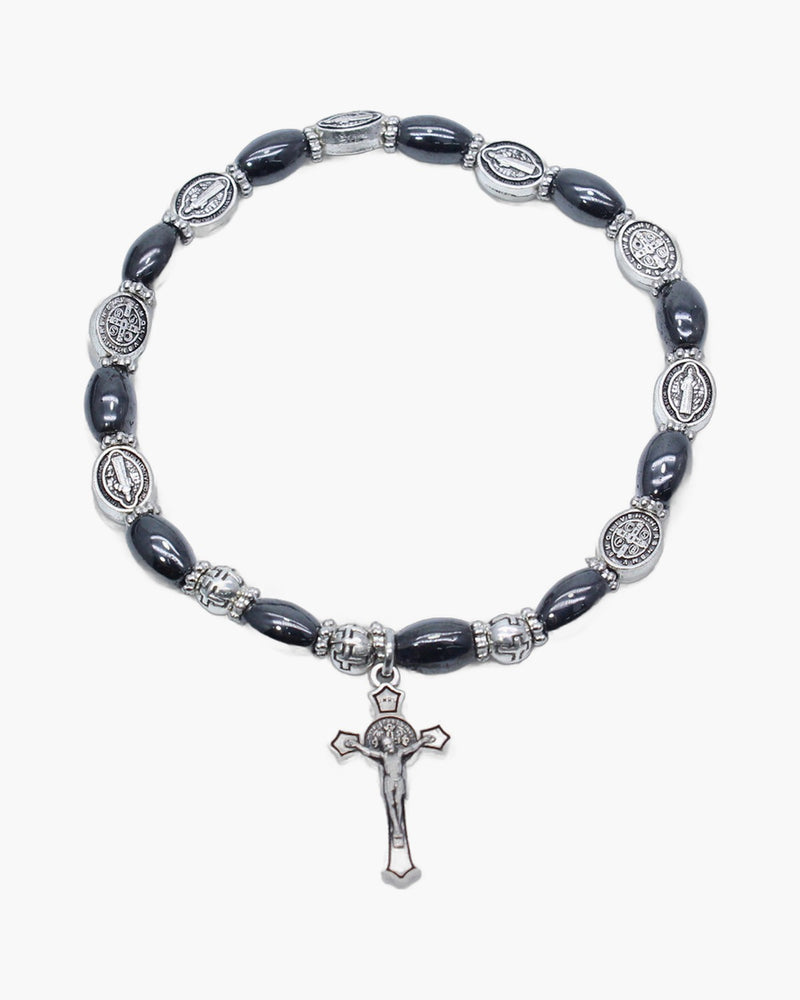 The Wrist Decade, Stretch Rosary Bracelet with Saint Benedict Crucifix and Holy Medals, view 2