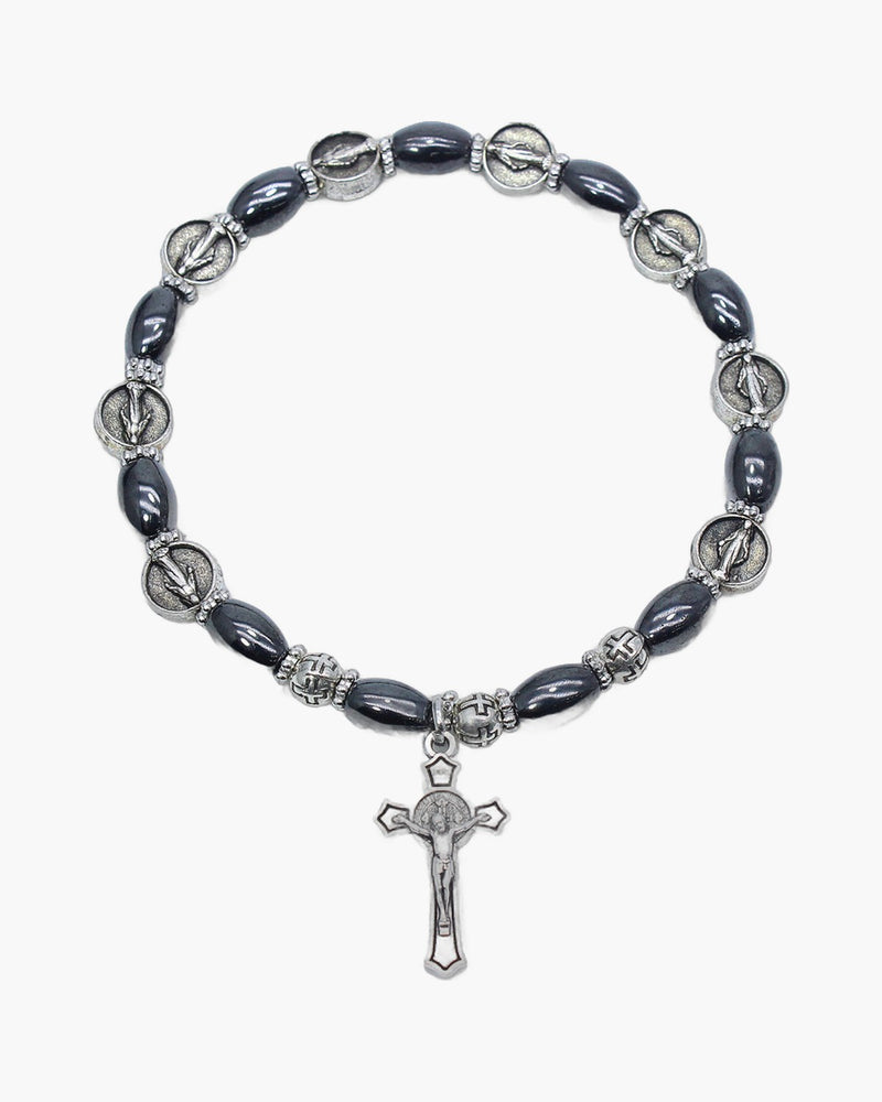 The Wrist Decade, Stretch Rosary Bracelet with Saint Benedict Crucifix and Holy Medals, view 3