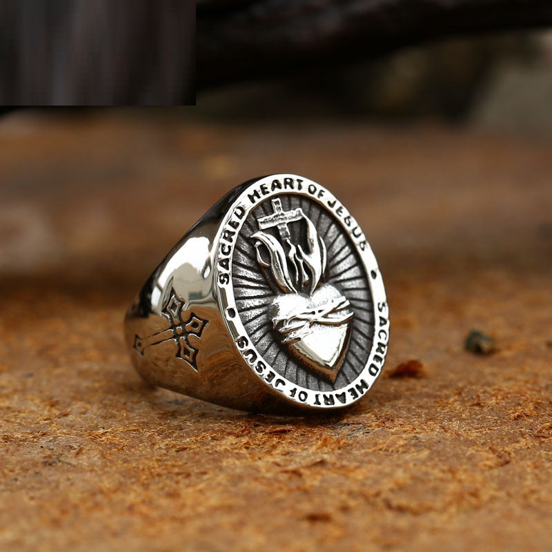 The Sacred Heart Signet Stainless Steel Sacred Heart Ring view 7