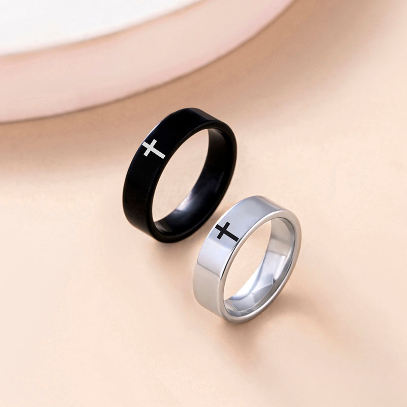 The Steadfast Bond Stainless Steel Cross Couple Rings view 3