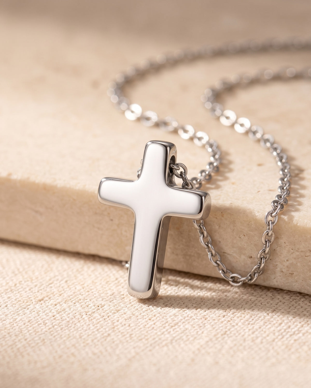 The Quiet Cross, side view on stone [c:silver]