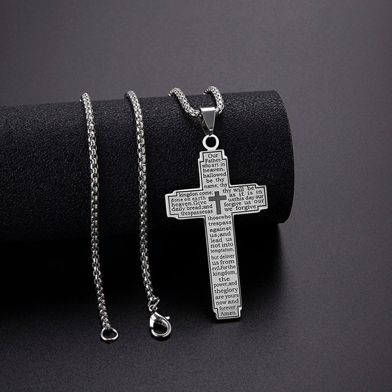 The Engraved Prayer Stainless Steel Lord's Prayer Cross Necklace view 4