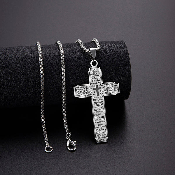 The Engraved Prayer Stainless Steel Lord's Prayer Cross Necklace view 4