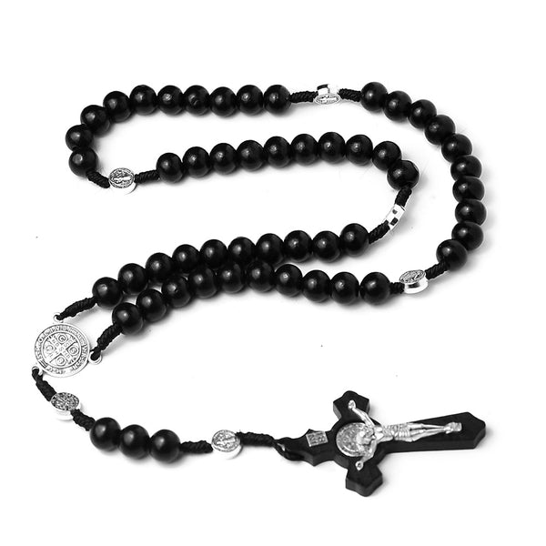 The Rosary of Faith wood rosary necklace Saint Benedict view 4