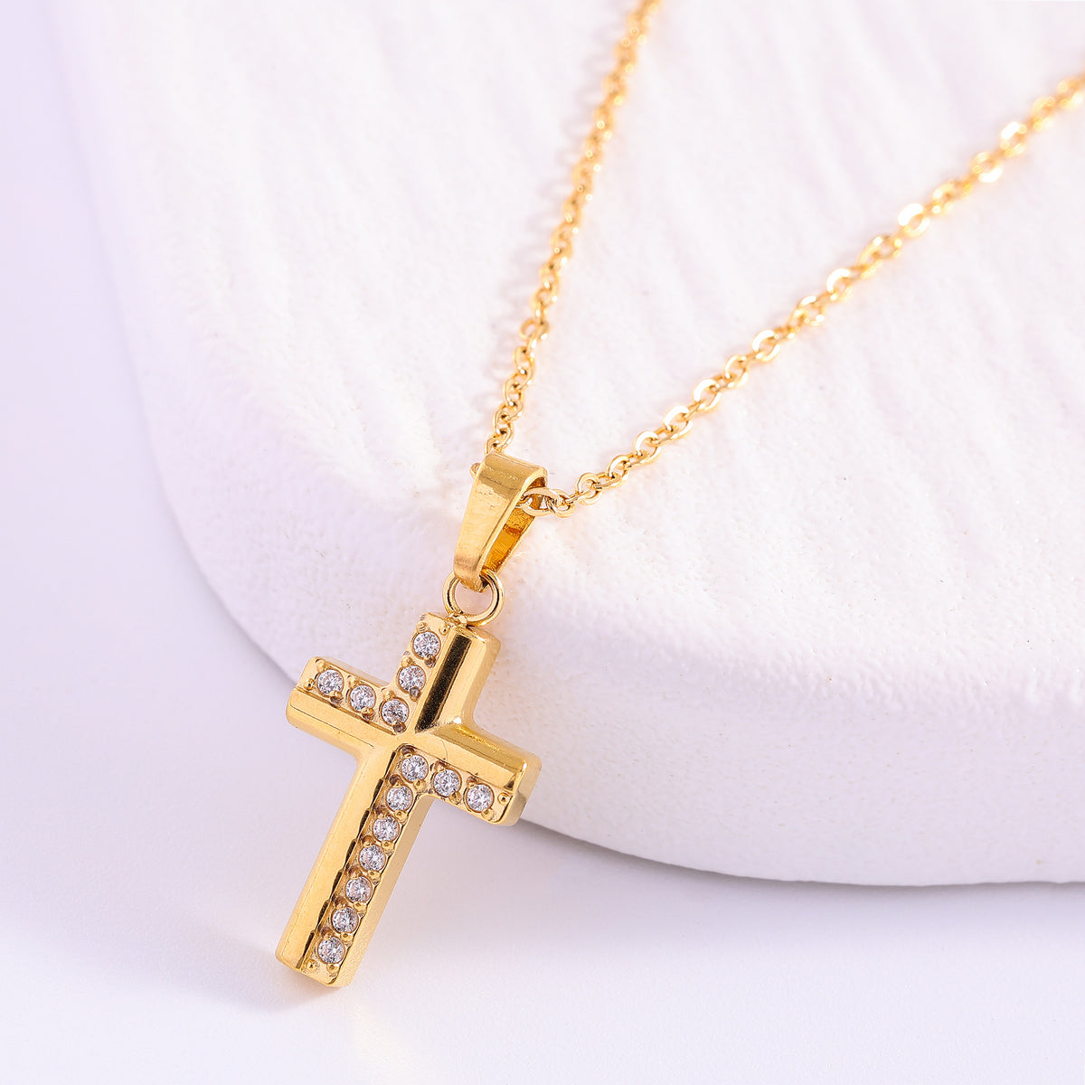 The Gilded Path Stainless Steel Zircon Cross Necklace