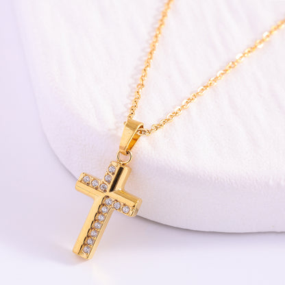 The Gilded Path Stainless Steel Zircon Cross Necklace