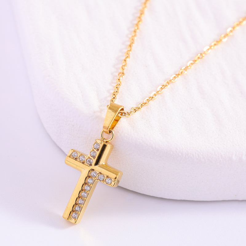 The Gilded Path Stainless Steel Zircon Cross Necklace