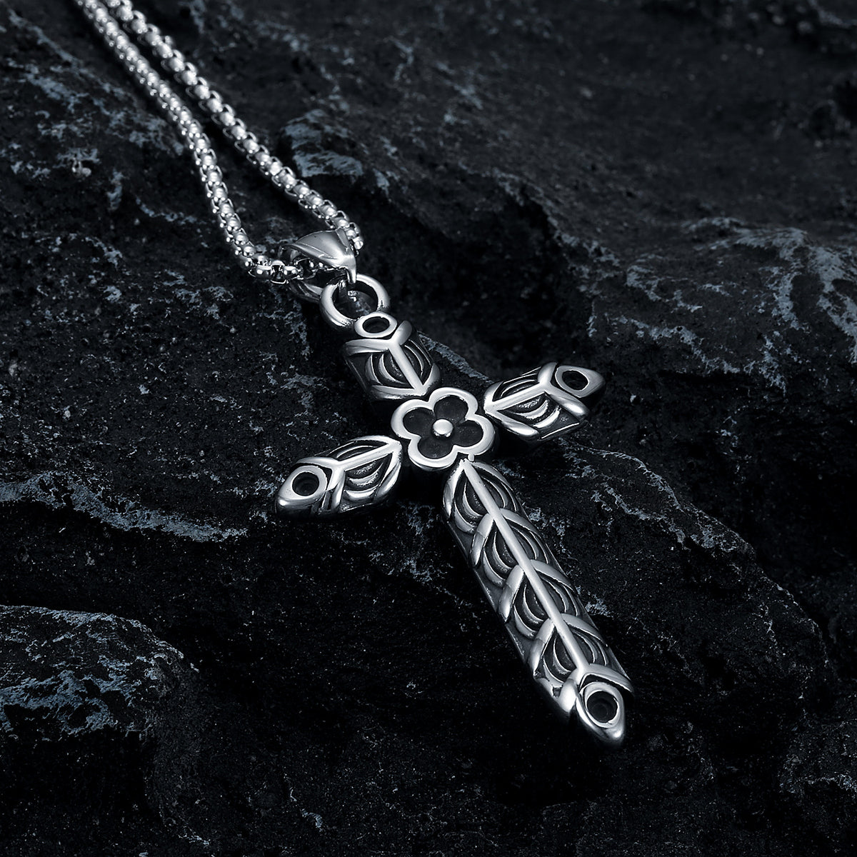 The Floral Cross Stainless Steel Floral Cross Necklace view 4