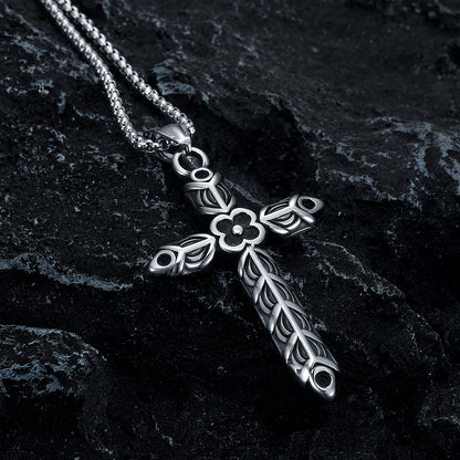 The Floral Cross Stainless Steel Floral Cross Necklace view 4