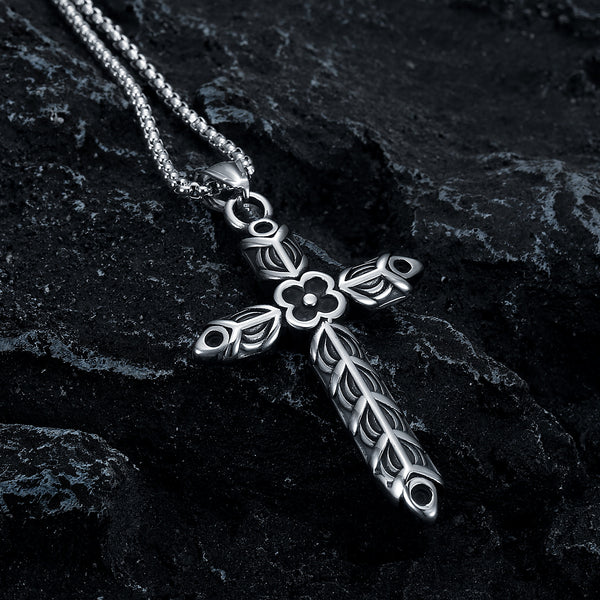 The Floral Cross Stainless Steel Floral Cross Necklace view 4