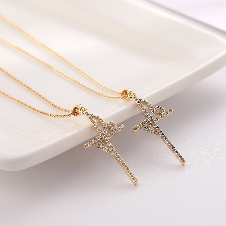 The Prism of Joy - Gold Cross Necklace with Multicolor Crystals