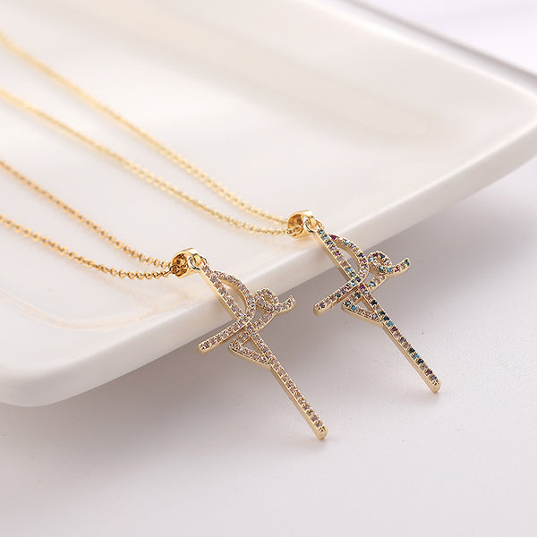 The Prism of Joy - Gold Cross Necklace with Multicolor Crystals