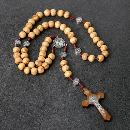 The Rosary of Faith wood rosary necklace Saint Benedict view 6