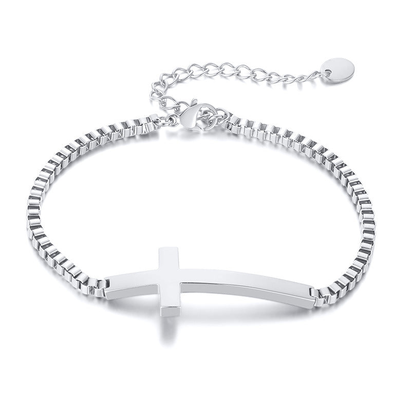 The Subtle Journey Stainless Steel Sideways Cross Bracelet